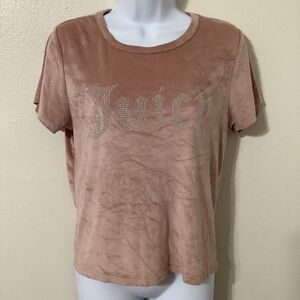 Juicy Couture Y2K Style Girly McBling Pink Graphic Logo Velour T Shirt Large